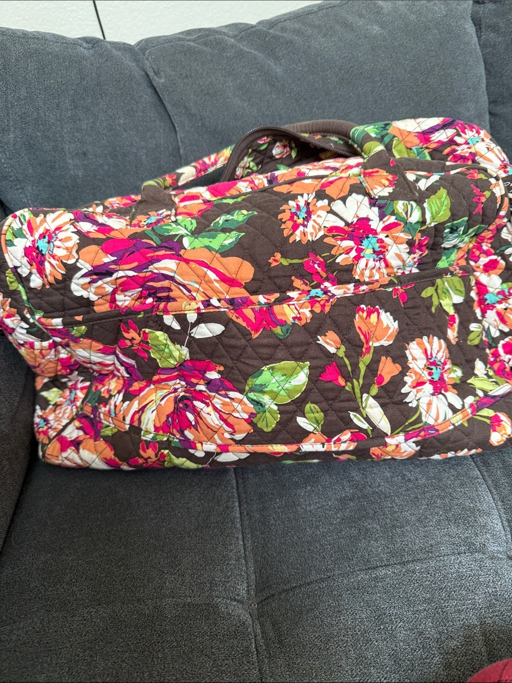 Gorgeous Vera Bradley Chocolate Floral Quilted Travel Tote - Picture 2 of 5